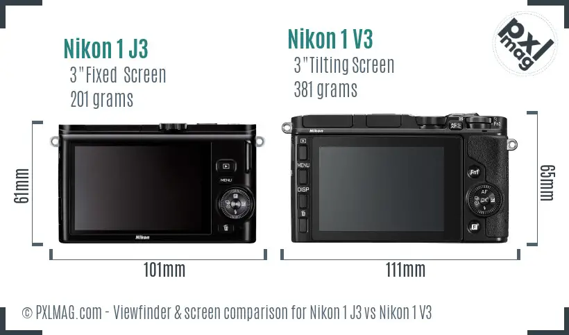 Nikon 1 J3 vs Nikon 1 V3 Screen and Viewfinder comparison