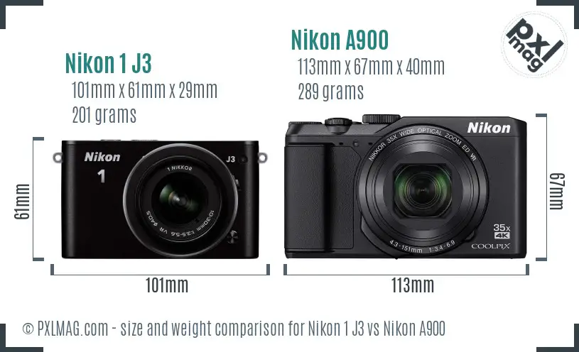 Nikon 1 J3 vs Nikon A900 size comparison Nikon 1 J3 vs Nikon A900 size comparison