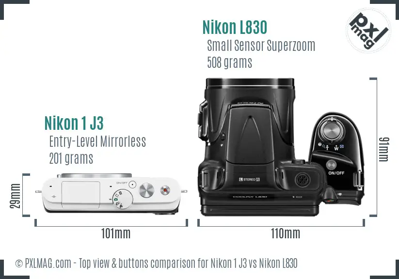 Nikon 1 J3 vs Nikon L830 top view buttons comparison