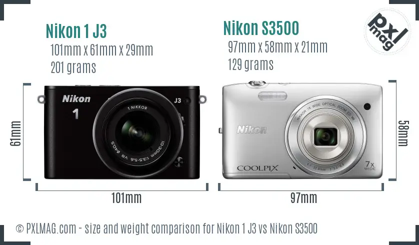 Nikon 1 J3 vs Nikon S3500 size comparison Nikon 1 J3 vs Nikon S3500 size comparison