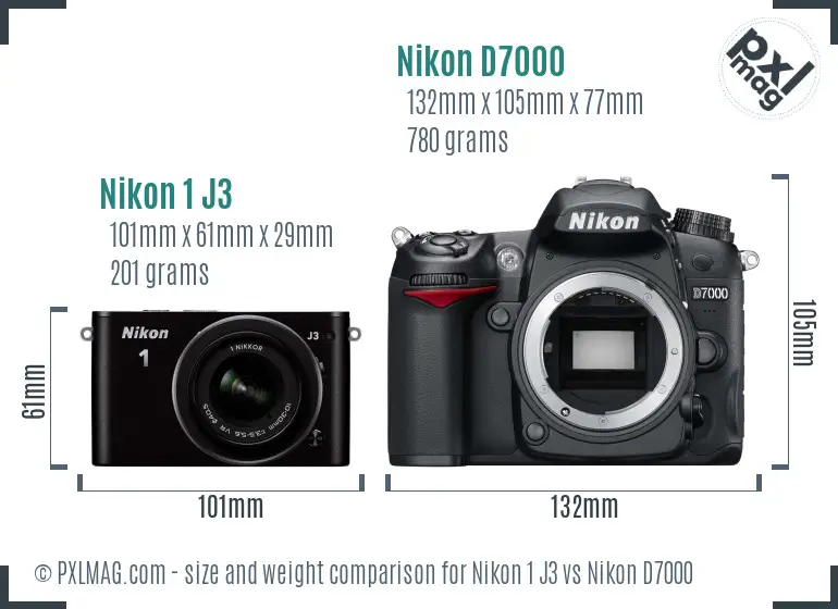 Nikon 1 J3 vs Nikon D7000 size comparison Nikon 1 J3 vs Nikon D7000 size comparison