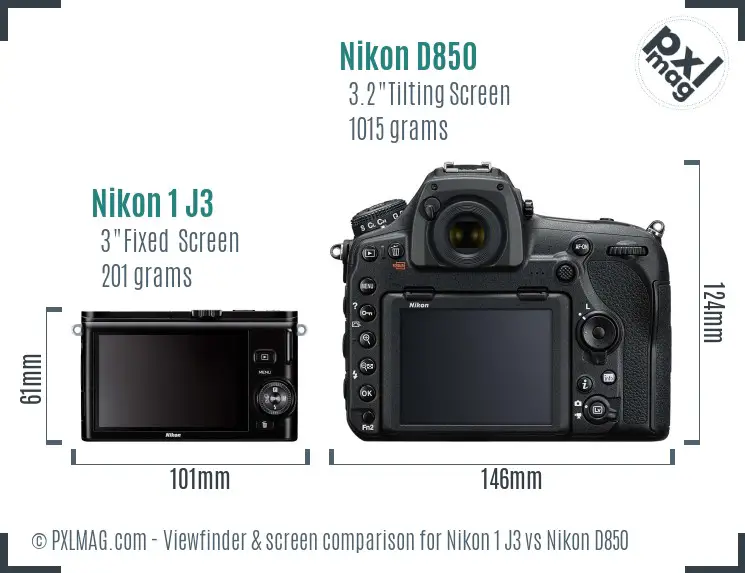 Nikon 1 J3 vs Nikon D850 Screen and Viewfinder comparison