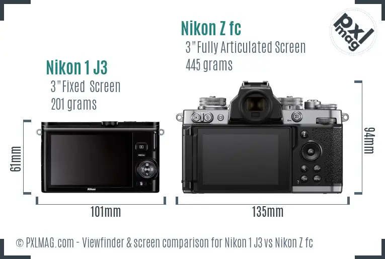 Nikon 1 J3 vs Nikon Z fc Screen and Viewfinder comparison