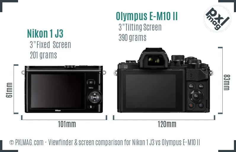 Nikon 1 J3 vs Olympus E-M10 II Screen and Viewfinder comparison
