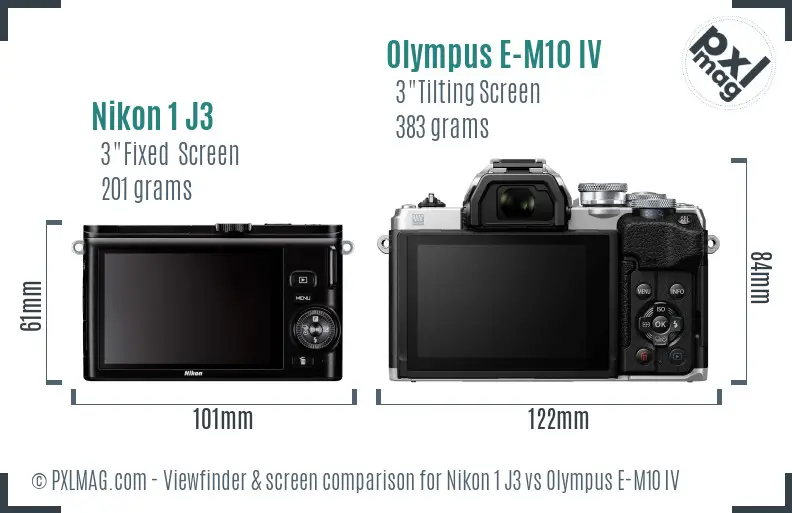Nikon 1 J3 vs Olympus E-M10 IV Screen and Viewfinder comparison