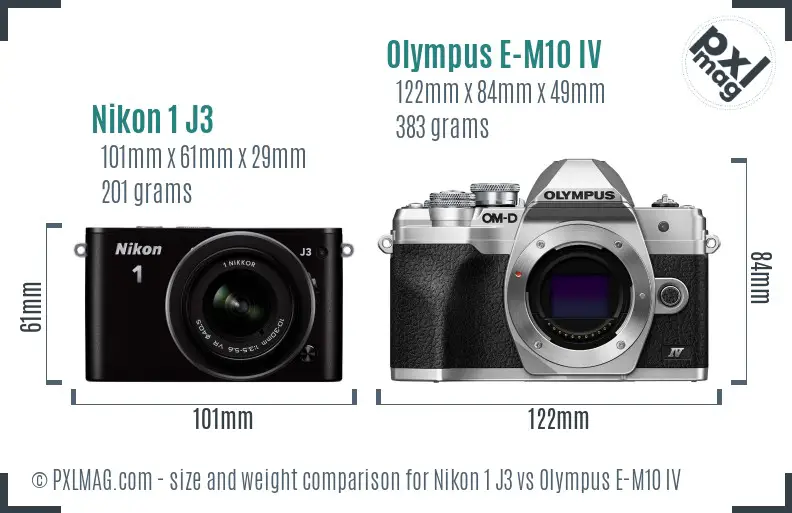 Nikon 1 J3 vs Olympus E-M10 IV size comparison
