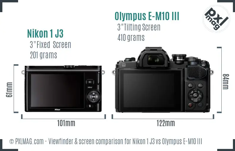 Nikon 1 J3 vs Olympus E-M10 III Screen and Viewfinder comparison