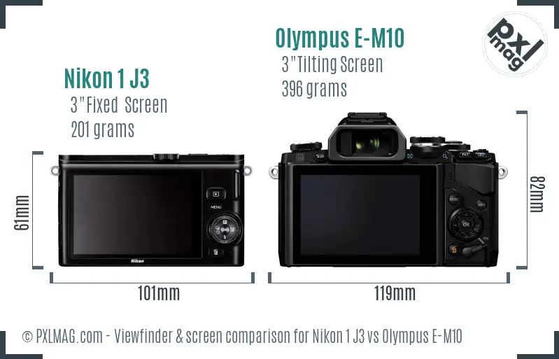 Nikon 1 J3 vs Olympus E-M10 Screen and Viewfinder comparison