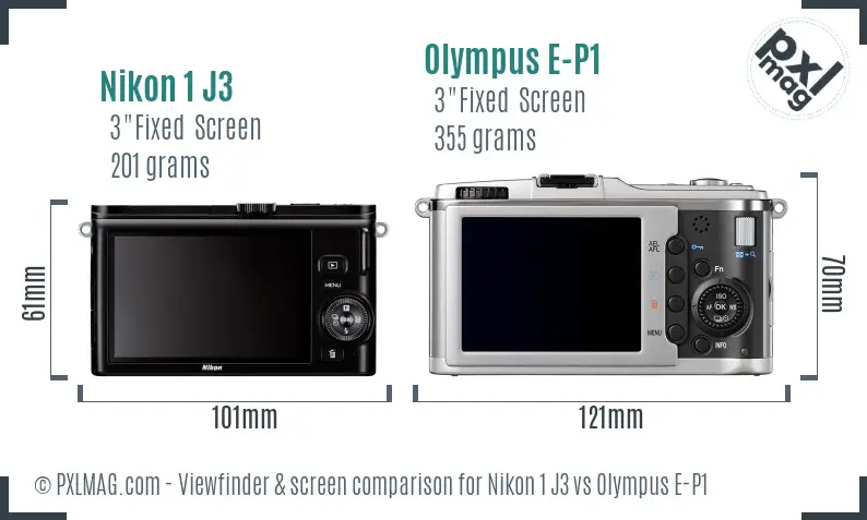 Nikon 1 J3 vs Olympus E-P1 Screen and Viewfinder comparison