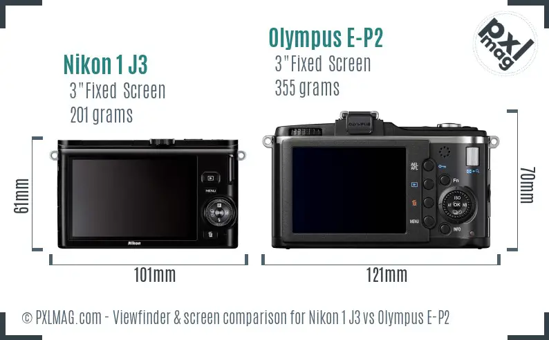 Nikon 1 J3 vs Olympus E-P2 Screen and Viewfinder comparison