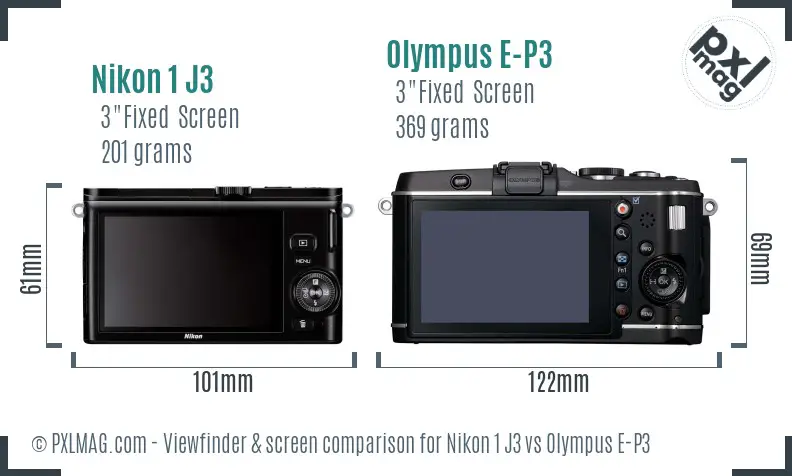 Nikon 1 J3 vs Olympus E-P3 Screen and Viewfinder comparison