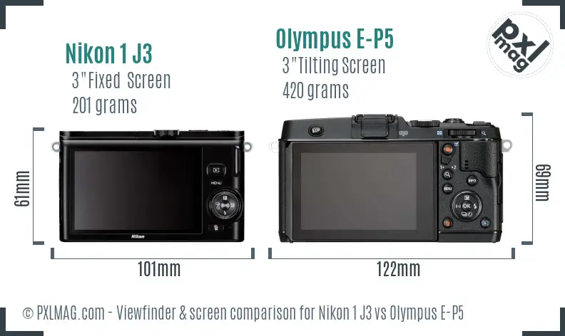 Nikon 1 J3 vs Olympus E-P5 Screen and Viewfinder comparison