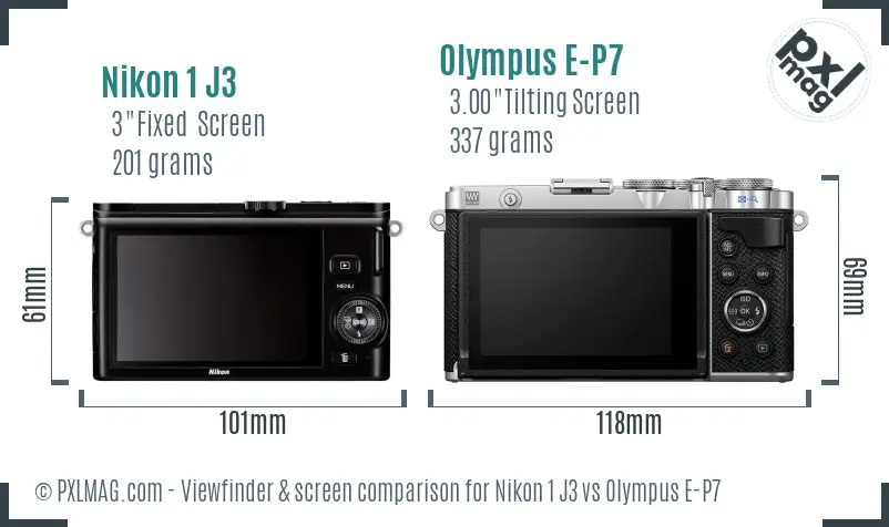 Nikon 1 J3 vs Olympus E-P7 Screen and Viewfinder comparison