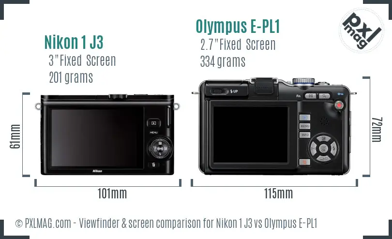 Nikon 1 J3 vs Olympus E-PL1 Screen and Viewfinder comparison