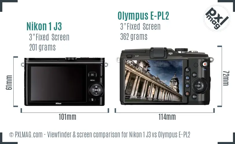 Nikon 1 J3 vs Olympus E-PL2 Screen and Viewfinder comparison