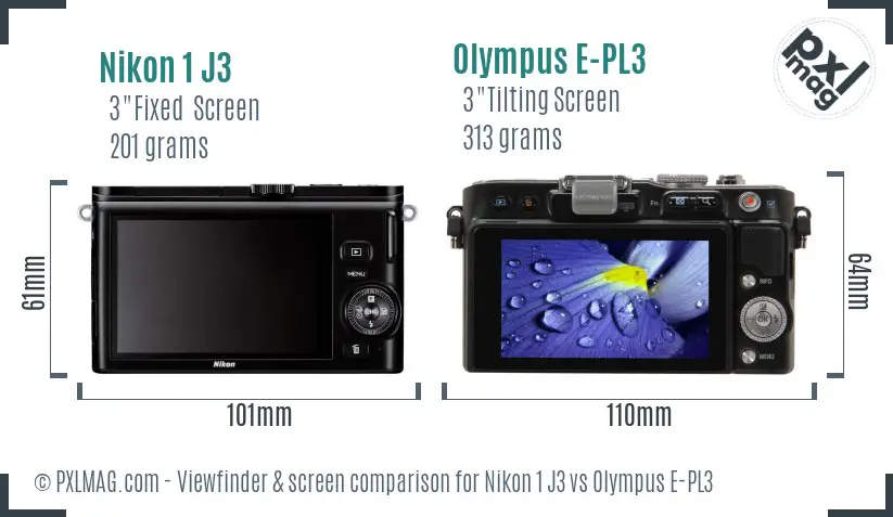 Nikon 1 J3 vs Olympus E-PL3 Screen and Viewfinder comparison