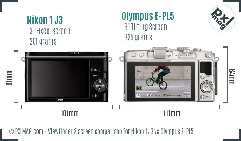 Nikon 1 J3 vs Olympus E-PL5 Screen and Viewfinder comparison