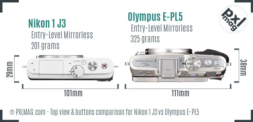 Nikon 1 J3 vs Olympus E-PL5 top view buttons comparison