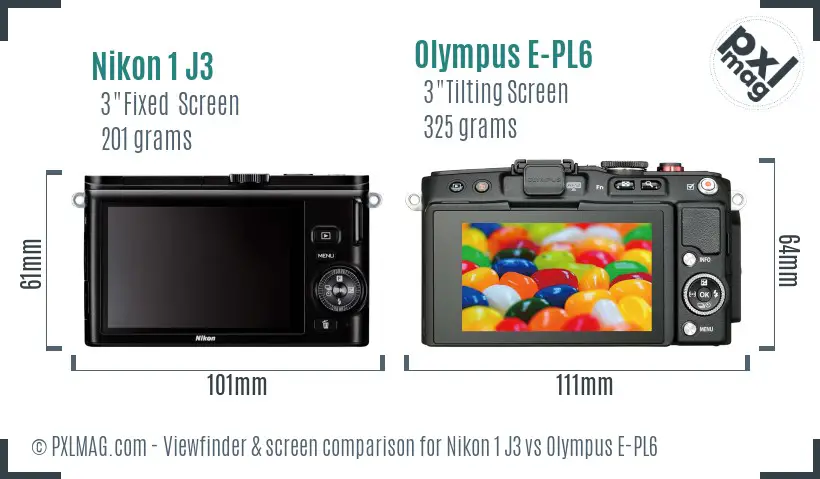 Nikon 1 J3 vs Olympus E-PL6 Screen and Viewfinder comparison