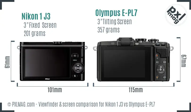 Nikon 1 J3 vs Olympus E-PL7 Screen and Viewfinder comparison