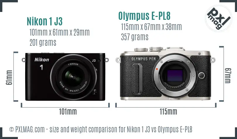 Nikon 1 J3 vs Olympus E-PL8 size comparison Nikon 1 J3 vs Olympus E-PL8 size comparison