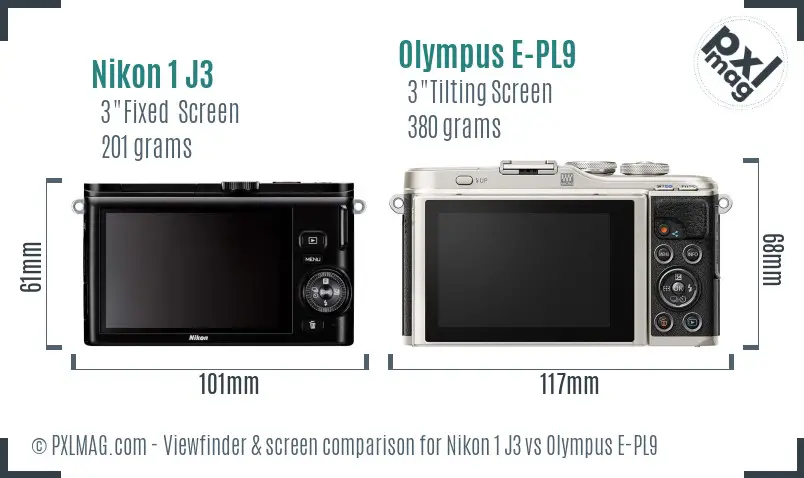 Nikon 1 J3 vs Olympus E-PL9 Screen and Viewfinder comparison