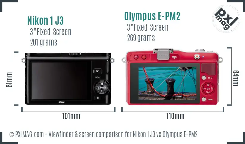 Nikon 1 J3 vs Olympus E-PM2 Screen and Viewfinder comparison