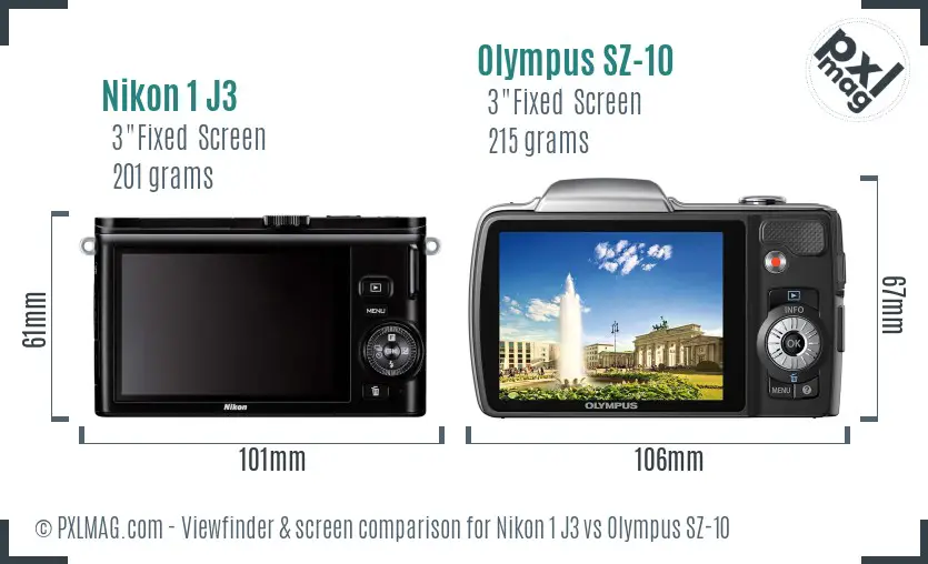 Nikon 1 J3 vs Olympus SZ-10 Screen and Viewfinder comparison