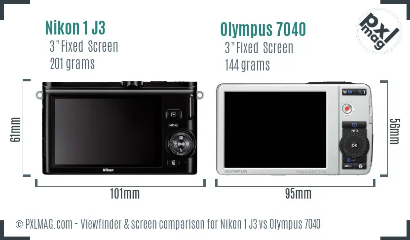 Nikon 1 J3 vs Olympus 7040 Screen and Viewfinder comparison