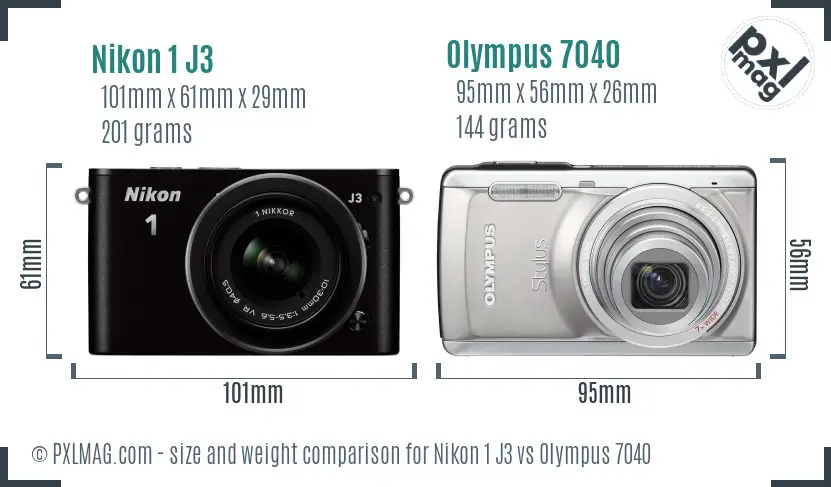 Nikon 1 J3 vs Olympus 7040 size comparison