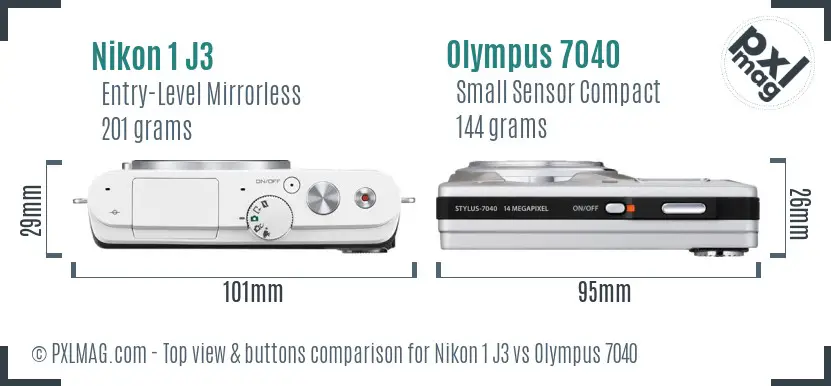 Nikon 1 J3 vs Olympus 7040 top view buttons comparison