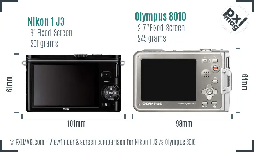 Nikon 1 J3 vs Olympus 8010 Screen and Viewfinder comparison
