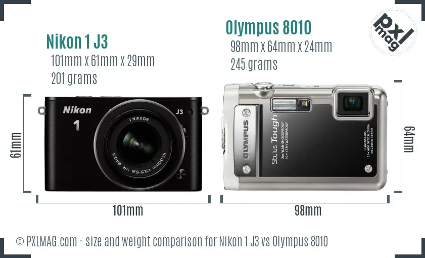 Nikon 1 J3 vs Olympus 8010 size comparison