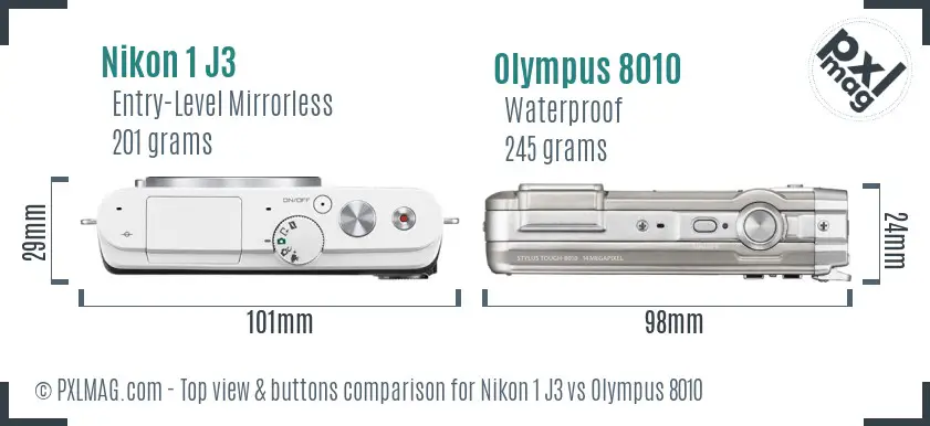 Nikon 1 J3 vs Olympus 8010 top view buttons comparison
