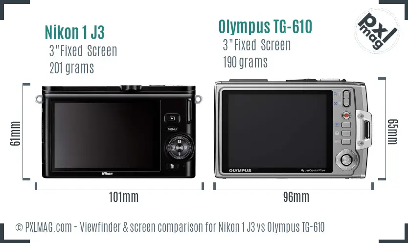 Nikon 1 J3 vs Olympus TG-610 Screen and Viewfinder comparison
