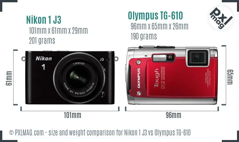 Nikon 1 J3 vs Olympus TG-610 size comparison