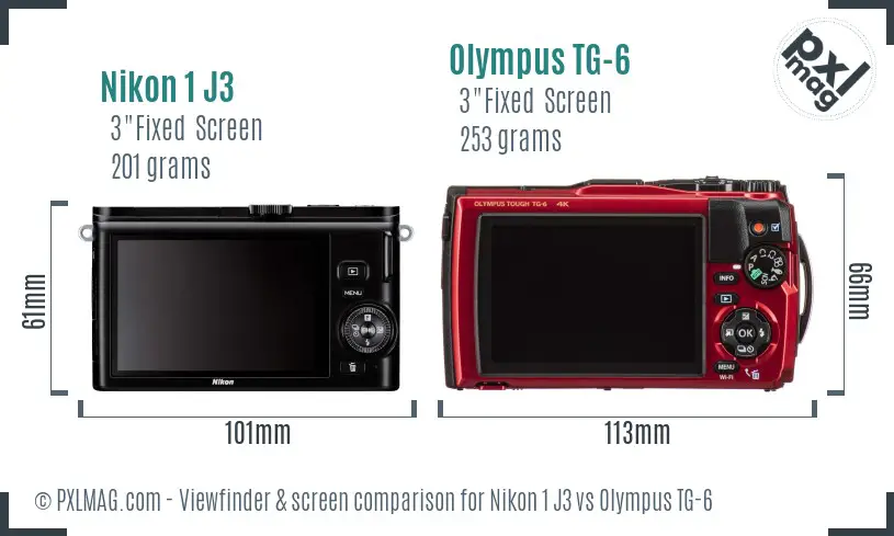 Nikon 1 J3 vs Olympus TG-6 Screen and Viewfinder comparison
