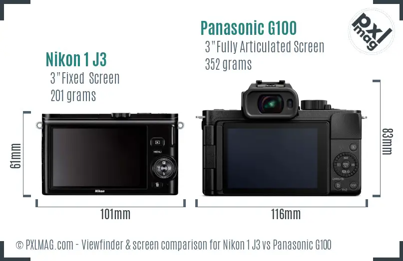 Nikon 1 J3 vs Panasonic G100 Screen and Viewfinder comparison