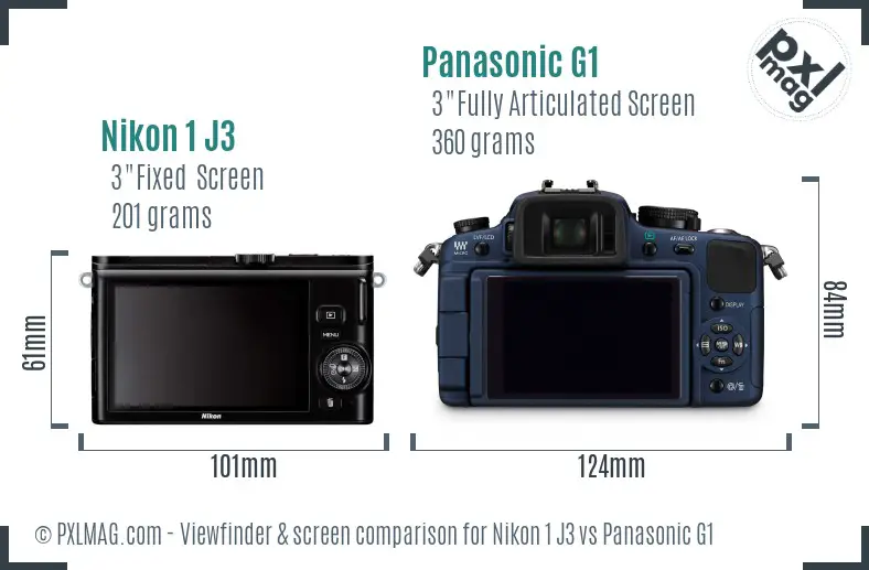 Nikon 1 J3 vs Panasonic G1 Screen and Viewfinder comparison