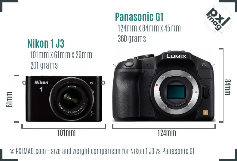 Nikon 1 J3 vs Panasonic G1 size comparison