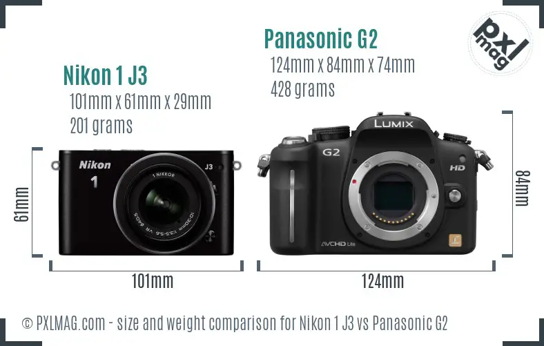 Nikon 1 J3 vs Panasonic G2 size comparison Nikon 1 J3 vs Panasonic G2 size comparison
