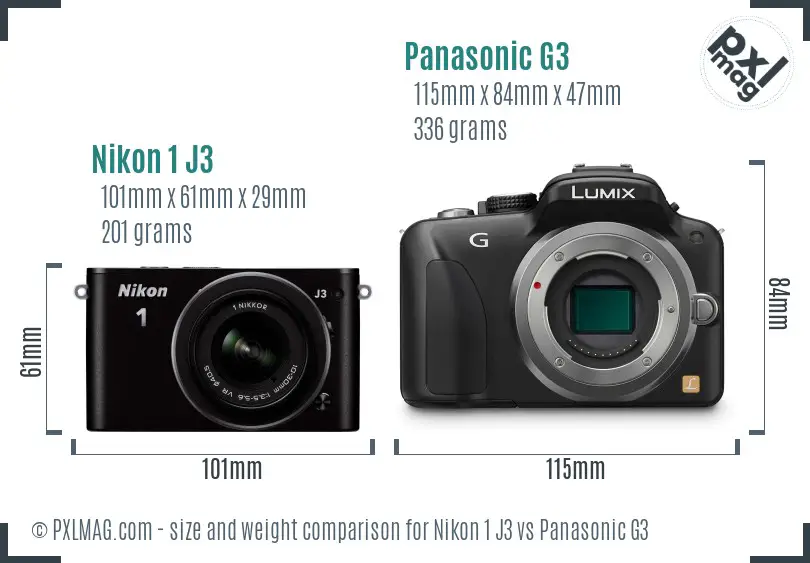 Nikon 1 J3 vs Panasonic G3 size comparison Nikon 1 J3 vs Panasonic G3 size comparison