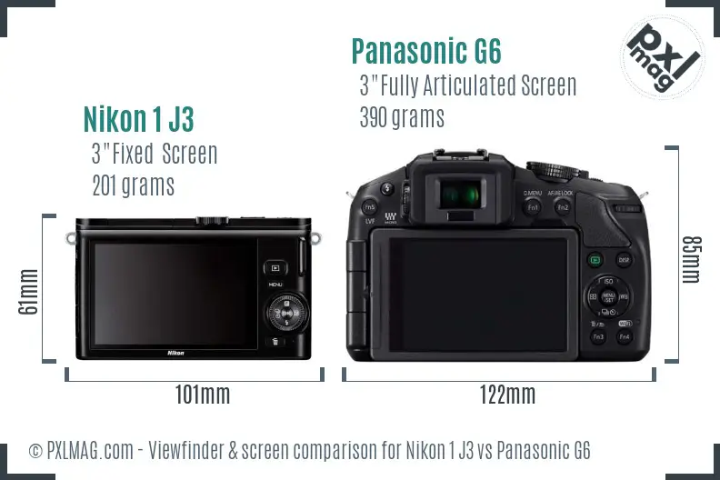 Nikon 1 J3 vs Panasonic G6 Screen and Viewfinder comparison