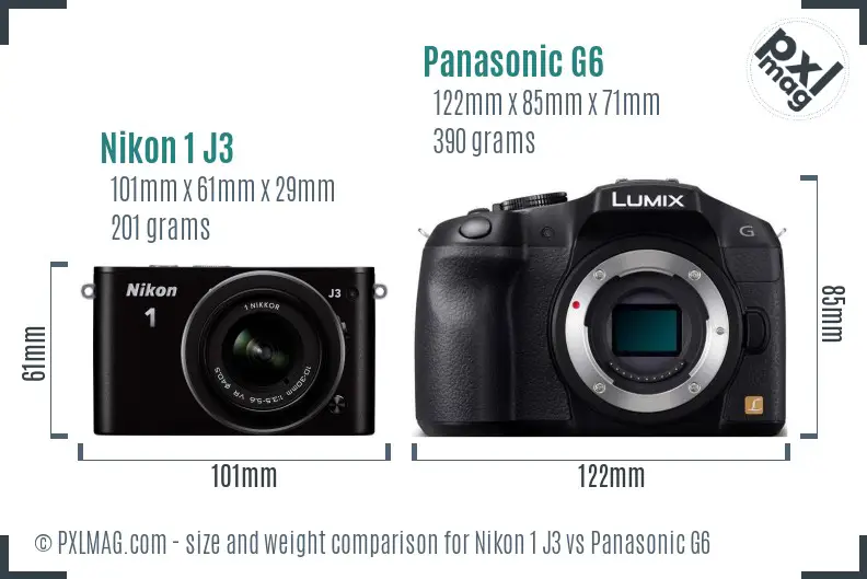 Nikon 1 J3 vs Panasonic G6 size comparison