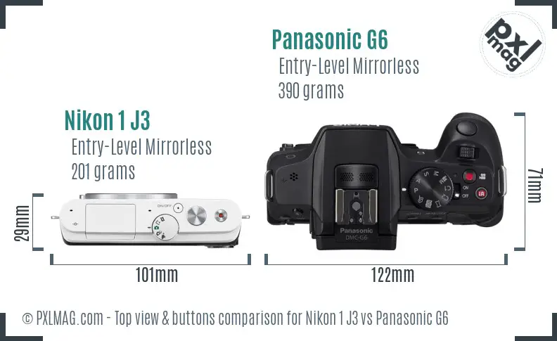 Nikon 1 J3 vs Panasonic G6 top view buttons comparison