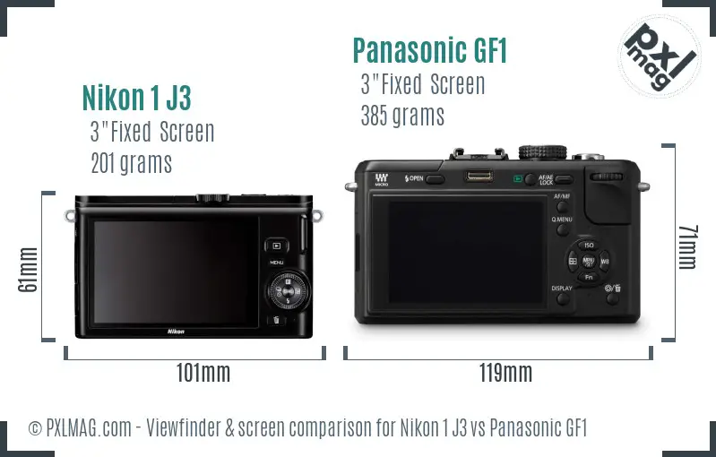 Nikon 1 J3 vs Panasonic GF1 Screen and Viewfinder comparison