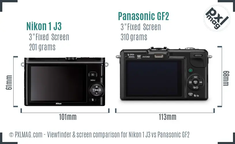 Nikon 1 J3 vs Panasonic GF2 Screen and Viewfinder comparison