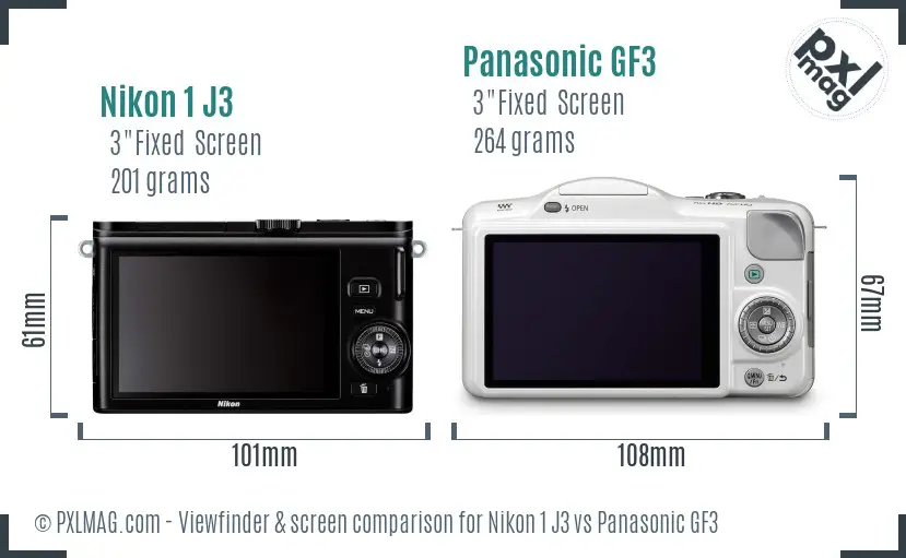 Nikon 1 J3 vs Panasonic GF3 Screen and Viewfinder comparison