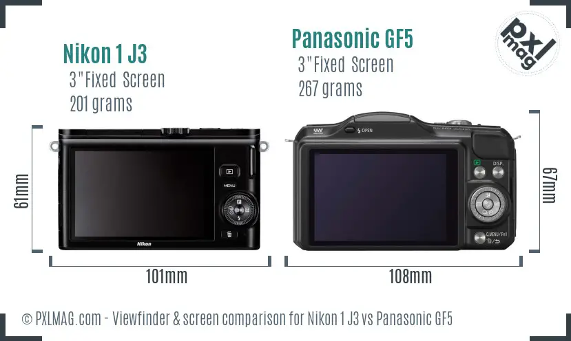 Nikon 1 J3 vs Panasonic GF5 Screen and Viewfinder comparison