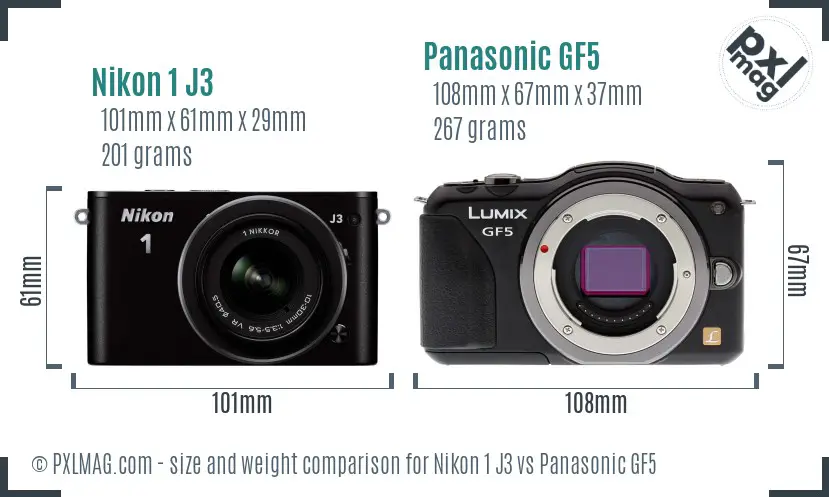 Nikon 1 J3 vs Panasonic GF5 size comparison
